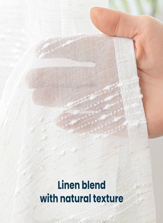 SLEEP ZONE ستائر شفافة من SLEEP ZONE بطول 95 بوصة، ستائر شبه شفافة من مزيج الكتان الريفي، قطعتان، ستائر نافذة لتصفية الضوء لغرفة المعيشة وغرفة النوم، 52 عرض × 95 طول، بيج - Image 3